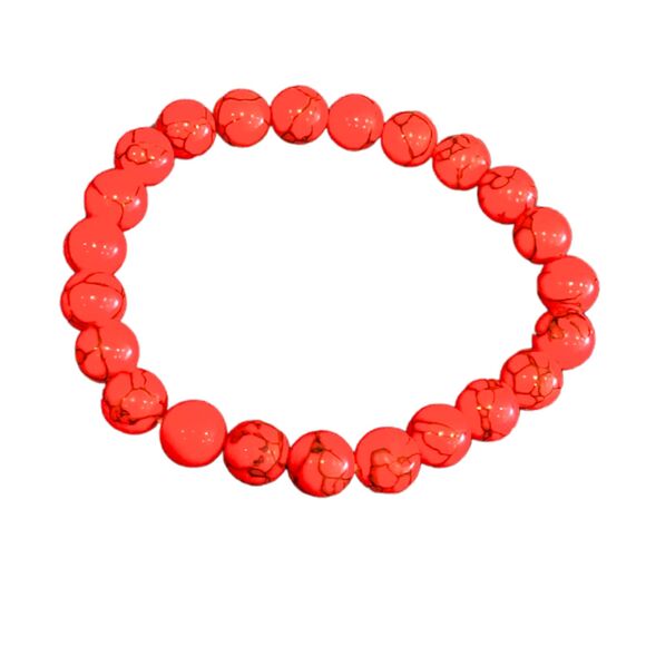 8mm Red Howlite Round Beads Beaded Stretch Bracelet, 7-7.5" - Picture 1 of 4